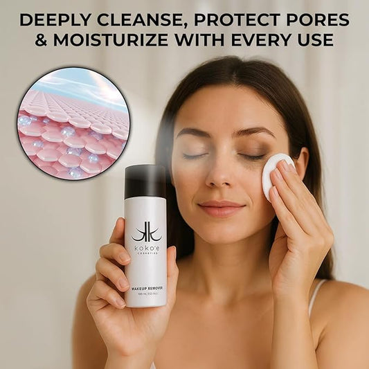 KOKOE Cosmetics Liquid Makeup Remover for Face Care, (3.38 Fl Oz) Oil Free Face Cleaner Liquid for Easy Dirt, Facial Oil and Waterproof Make up Removal, Ideal Make Up Remover for Women and Teen