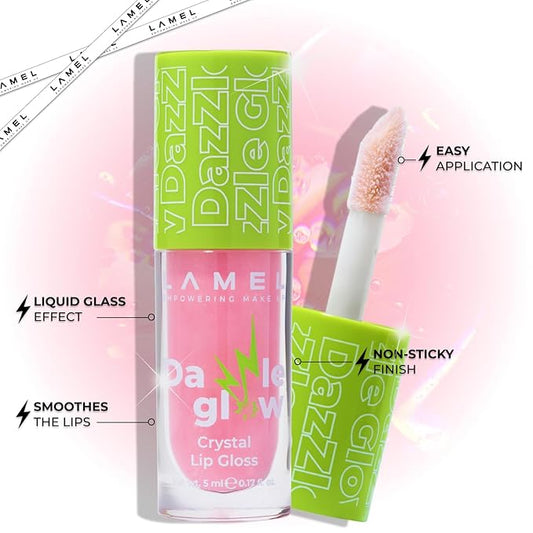 Dazzle Glow Crystal Clear Lip Gloss - Hydrating, Non Sticky - Cotton Candy