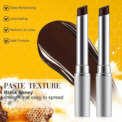 Honey noir - Black Honey Lipstick for Women, Natural Glossy Lips Balm, Nourishing and Hydrating Lip Gloss for All Skin Tones (black+black, 2)