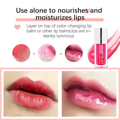 Hydrating Lip Glow Oil Long Lasting Plumping Lip Gloss Transparent Toot Lip Balm Moisturizing Lip Oil Repairing Lip Lines and Prevents Dry Cracked for Lip Care and Dry Lips 3PCS