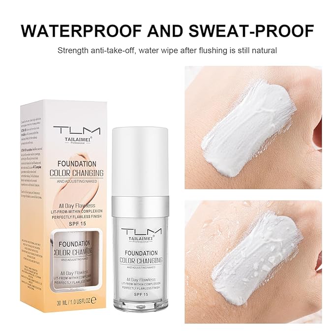 Color Changing Foundation for Color Correction, Even Skin Tone and Coverage of Imperfections for a Natural Facial Look, includes SPF15, Full Coverage Foundation 1.0floz