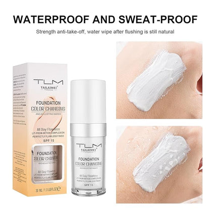 Color Changing Foundation for Color Correction, Even Skin Tone and Coverage of Imperfections for a Natural Facial Look, includes SPF15, Full Coverage Foundation 1.0floz