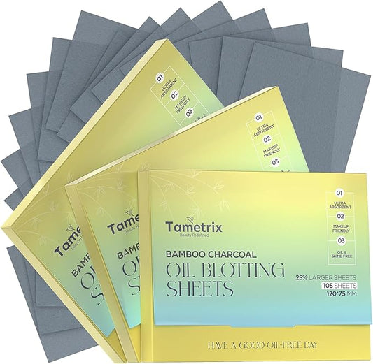 High-Performance Oil Blotting Sheets for Face with Bamboo Charcoal - 3 pack (315 sheets) - Makeup Friendly Blotting Papers for Oily Skin - Easy Dispensing Blotting Papers