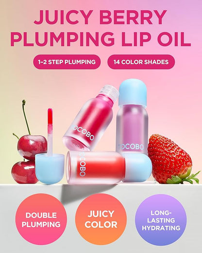 TOCOBO Juicy Berry Plumping Lip Oil 17 Berry Milk – Korean Vegan Hydrating Lip Oil with Plant Oils for High Shine Gloss - Non Sticky Formula for All Skin Tones, 0.12 fl.oz.
