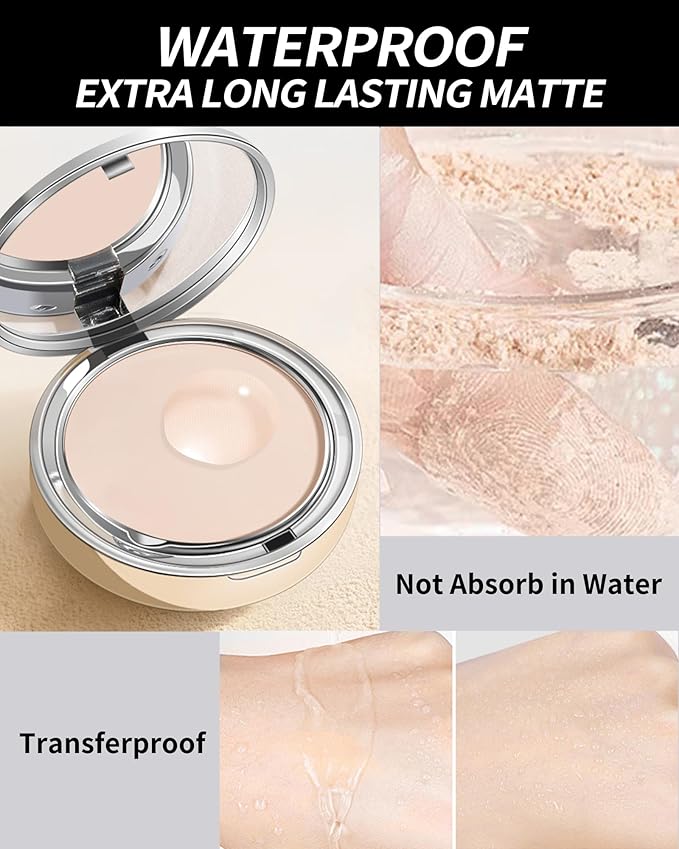 Pressed Mineral Powder Foundation,4-in-1 Matte Setting Powder with Concealer&Finishing Powder Makeup Color Correcting Medium to Full Flawless Coverage Foundation, Waterproof Long Lasting,Ivory