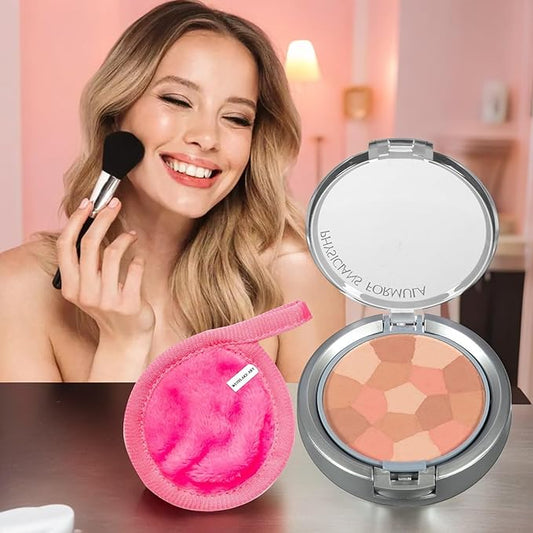 Multi Colored Blush Powder Palette | Bundled With Makeup Cleansing Cloth - Blushing Peach, Blush Makeup Palette, Dermatologist Tested, Non-Comedogenic [Pack Of 3]