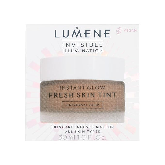 Lumene Invisible Illumination [Kaunis] Instant Glow Skin Tint - Buildable Skin Tint Foundation with a Natural, Radiant Finish - Hydrates + Brightens Dull, Dry Skin - Universal Deep (30ml)