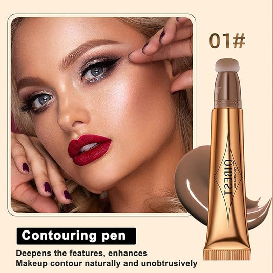 Contour Beauty Wand, Liquid Face Concealer Contouring with Cushion Applicator, Shading Bronzer Stick Natural Matte Finish, Lightweight Blendable Super Silky Cream Contour Makeup Stick