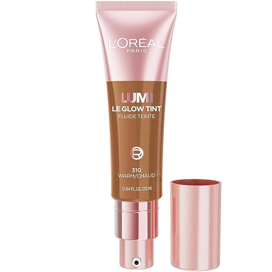 L'Oreal Paris Lumi Le Glow Skin Tint, Lightweight Water-Based Tinted Serum with Foundation-Like Coverage, Glow Illuminator, Warm 310, 0.85 Fl Oz