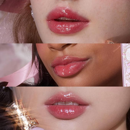 Flower Knows Violet Strawberry Rococo Glowy Lip Gloss,Moisturizing Shine Lip Oil,Hydrating Glitter Lip Plumper Makeup for Girls&Women,Vegan & Cruelty-Free,0.12 Fl Oz,1 Count(G02 Rasberry Booze)