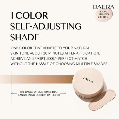 Kang Shining Korean BB Layering Cushion Foundation (1 Color, Neutral), Natural Glowing Makeup, Self Adjusting K Beauty Makeup, 72 HR Hydrating, Buildable Coverage(12g, 0.42 oz)