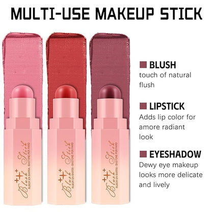 Matte Cream Blush Stick for Cheeks,Blendable Color,Long Lasting Blusher,Highly Pigmented,Non-Greasy，Multi-Stick