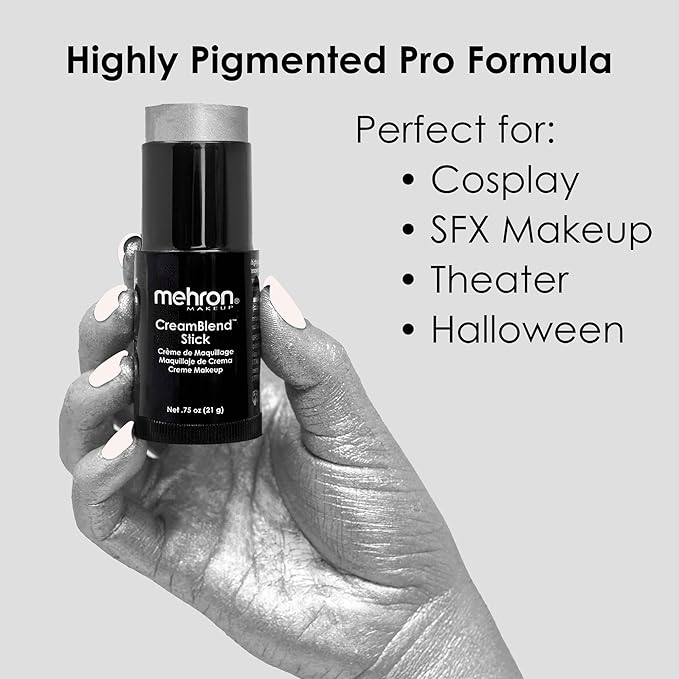 Mehron Makeup CreamBlend Stick | Face Paint, Body Paint, & Foundation Cream Makeup | Perfect for Halloween .75 oz (21 g) (Silver)
