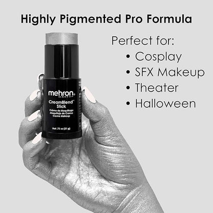 Mehron Makeup CreamBlend Stick | Face Paint, Body Paint, & Foundation Cream Makeup | Perfect for Halloween .75 oz (21 g) (Silver)