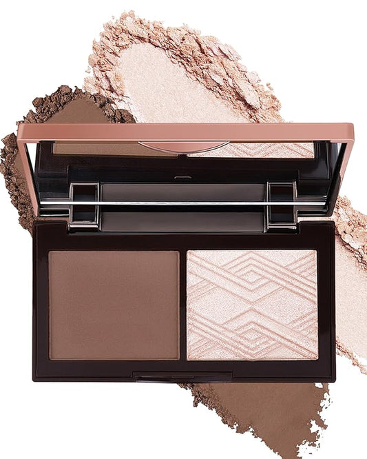 Face Contour Glitter Highlighter Powder Palette-2 in 1 Cruelty-Free Matte Bronzer Powder,Shimmer Illuminator Highlighters for a Glowing Look,Blendable Makeup Palette,Women's Day Gift for Women-01