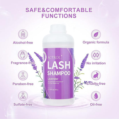 Eyelash Extension Cleanser Lavender 1L Natural Lash Extension Shampoo Professional Eyelid Foaming Cleanser Paraben & Sulfate Free Non-lrritating with Salon and Home Care