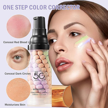 3 In 1 Primer for Face Before Makeup, SPF 50 Sunscreen Isolation Cream, One Step Color Corrector Primer, Hydrating Skin Corrector, Oil-Control & Matte Finish, Pore & Line Blurring for Radiant Tone