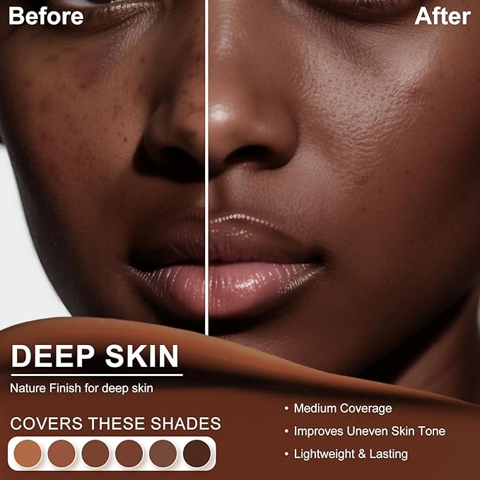 Color Changing Foundation,2 Pack Travel Size, Medium Coverage, Improves Uneven Skin Tone, Lightweight & Lasting,Make up for Flawless Liquid Foundation,Nature Finish for Deep Skin 0.42 oz