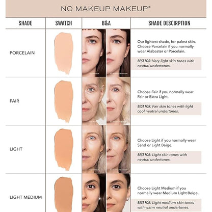 Foundation by No Makeup Makeup | Conceal & Correct with Long-Lasting, Buildable Formula & Lightweight Soft Finish | Cruelty-Free, Vegan, Fragrance-Free | Light