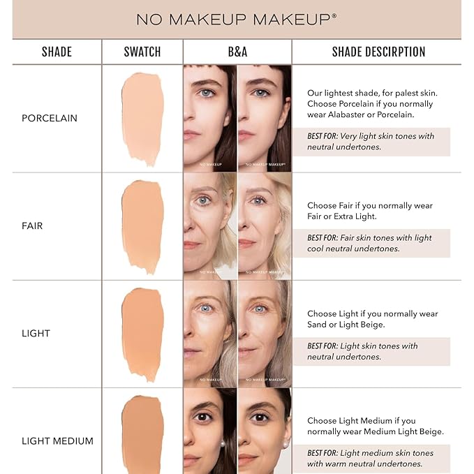 Foundation by No Makeup Makeup | Conceal & Correct with Long-Lasting, Buildable Formula & Lightweight Soft Finish | Cruelty-Free, Vegan, Fragrance-Free | Light Medium