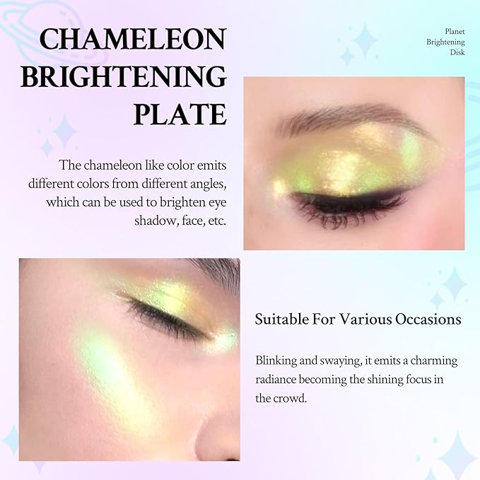 Chameleon Face Highlighter Palette, Multichrome Glitter Shimmer Highlighter Makeup, Holographic Sparkle Color Shifting Inner Corner Eye Highlighter Illuminator, Silky Creamy Mineral Eyeshadow3