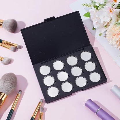 NICENEEDED Empty Eyeshadow Palette, 12 Grids Blush Pallet Makeup Palette, Eyeshadow Palette Storage Box Refillable Cosmetic Sample Storage Case DIY Travel Makeup Organizer for Blusher