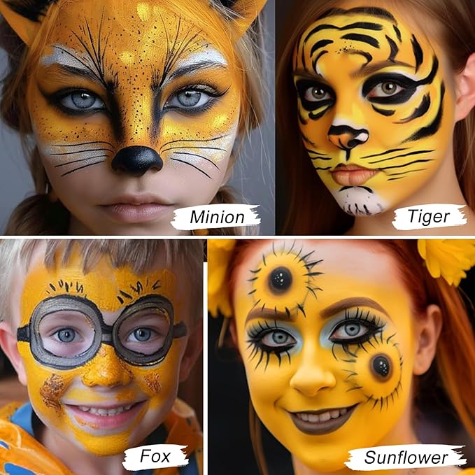 UCANBE Yellow Face Body Paint Makeup Foundation, Professional Cream Greasepaint for Kids & Adults, Non-Toxic SFX Makeup Facepaint Kit for Halloween Parties, Minions Emoji Lion Tiger Costume & Cosplay