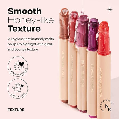 Nature Republic HONEY MELTING LIP (10 PEACH) SOFT LIP STICK, Hydrating Gloss, Moisturizing balms, Sheer tint, Shine & Glowy Finish, korean make up