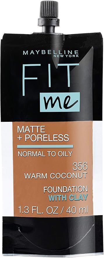 Maybelline New York Fit Me Matte + Poreless Liquid Foundation, Pouch Format, 356 Warm Coconut, 1.3 Ounce