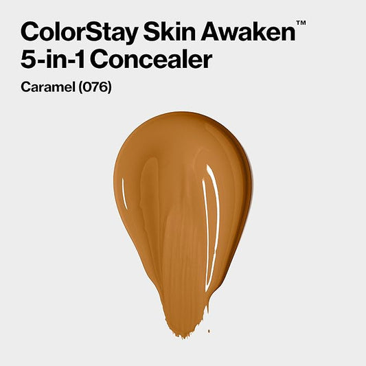 Revlon ColorStay Skin Awaken 5-in-1 Concealer, Lightweight, Creamy Longlasting Face Makeup with Caffeine & Vitamin C, For Imperfections, Dark Circles & Redness, 076 Caramel, 0.27 Fl Oz