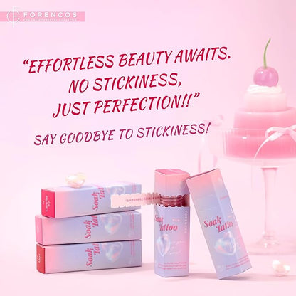 FORENCOS Soak Vegan Lip Tint/Stain, Water Gel Formula, Weightless & Non-sticky Finish, Vivid Color, Smudge-proof, Cruelty-Free, Korean Makeup, Waterproof, 0.11 oz (06 Mari)