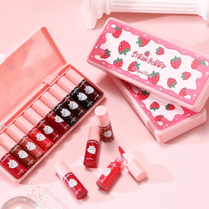 10 Colors Lip Tint Stain Set, Korean Moisturizing Lip Gloss Velvet Mini Liquid Lipstick, Multi-Use Lip and Cheek Tint, Non-Stick Cup, Lightweight, Long-Lasting Waterproof Lips Makeup