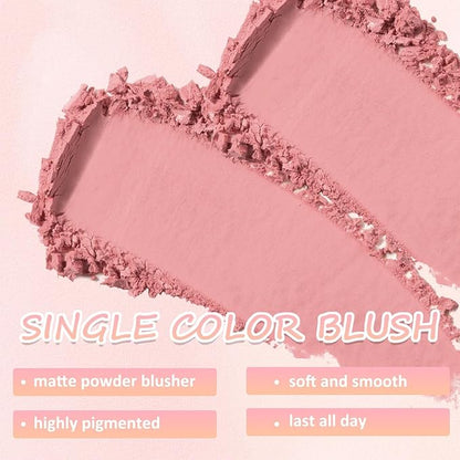 Boobeen Powder Blush Matte Single Color, Pressed Face Makeup Blusher High Pigment for Colorful, Long-wear Glow, Natural Flush Tint for Cheeks