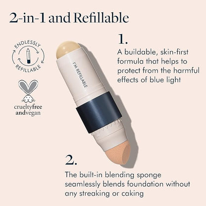 Trestique Refillable Face Stick Foundation with Built-In Sponge, Clean Beauty Medium Coverage