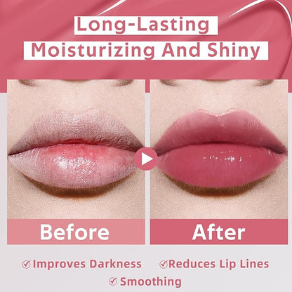 Tinted Hydrating Lip Oil, Korean Makeup Lip Gloss, High Shine, Pigmented Color, Soft Lightweight, Strong Moisturizing, Non-Sticky Lip Oil Tint for Dry Lips, for Healthy Lips All Day Long,Vegan