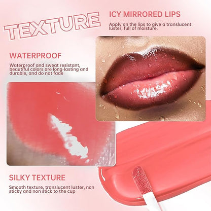 Nourishing Lip Gloss with Brown Lip Liner Set Lip Combo, Moisturizing High Shine Nude Pink Lip Glow Oil Fresh Lightweight Glossy Plumping Lip Glaze for Women Long Wear Liquid Lipstick Makeup#5