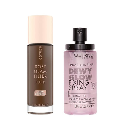 Catrice | Prime & Fine Illuminating Dewy Glow Spray & Soft Glam Filter Fluid 098 Bundle | Full Coverage Makeup | Vegan & Cruelty Free