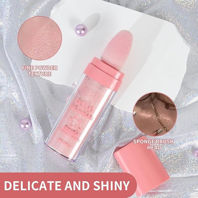 Polvo De Hadas Fairy Dust Highlight Patting Powder - Full Body Contouring and Clavicle Pearlescent Patting Powder for Face and Eye, Christmas Sparkling Body Glitter (#02 Fairy Pink)