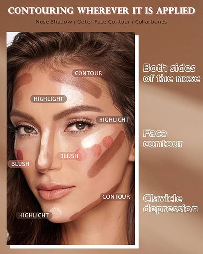 Face Contour Glitter Highlighter Powder Palette-2 in 1 Cruelty-Free Matte Bronzer Powder,Shimmer Illuminator Highlighters for a Glowing Look,Blendable Makeup Palette,Women's Day Gift for Women-01