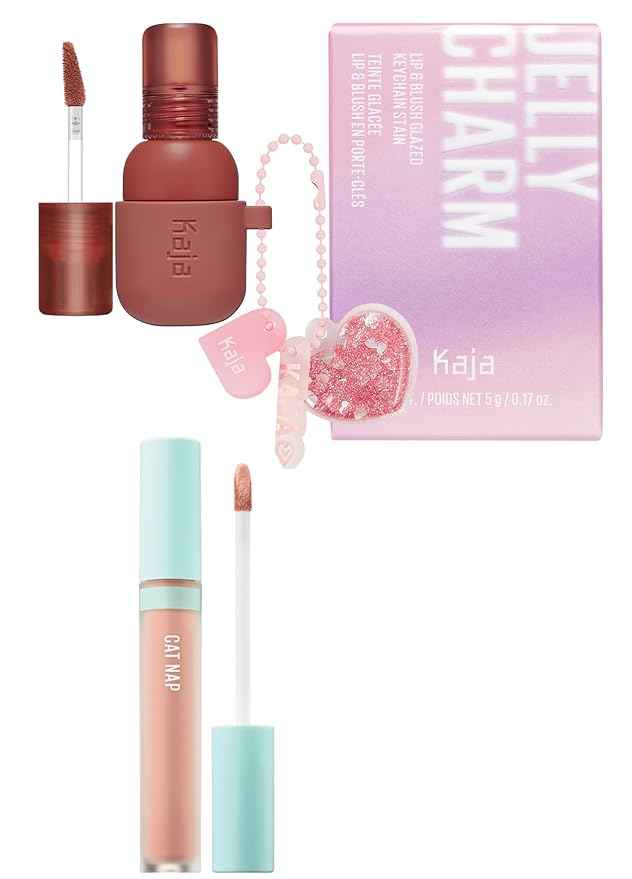 Kaja Lip & Blush Glazed Keychain Stain - Jelly Charm 05 Peach Fizz + Liquid Concealer - Cat Nap, 0.19 Oz Bundle