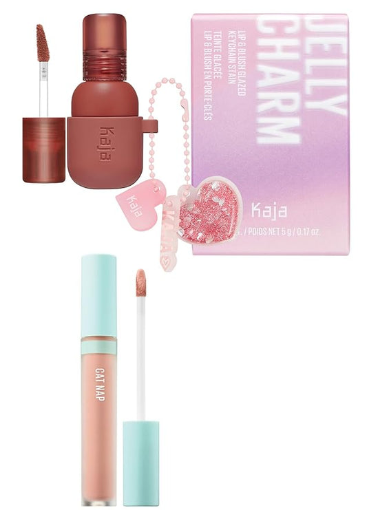 Kaja Lip & Blush Glazed Keychain Stain - Jelly Charm 05 Peach Fizz + Liquid Concealer - Cat Nap, 0.19 Oz Bundle