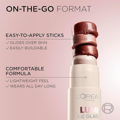 L'Oreal Paris True Match Lumi Le Glow Highlighter Stick, Luminous, Satin, Glowy Highlighter for Face and Body, 640 Sparkling Rose, 0.25 Oz