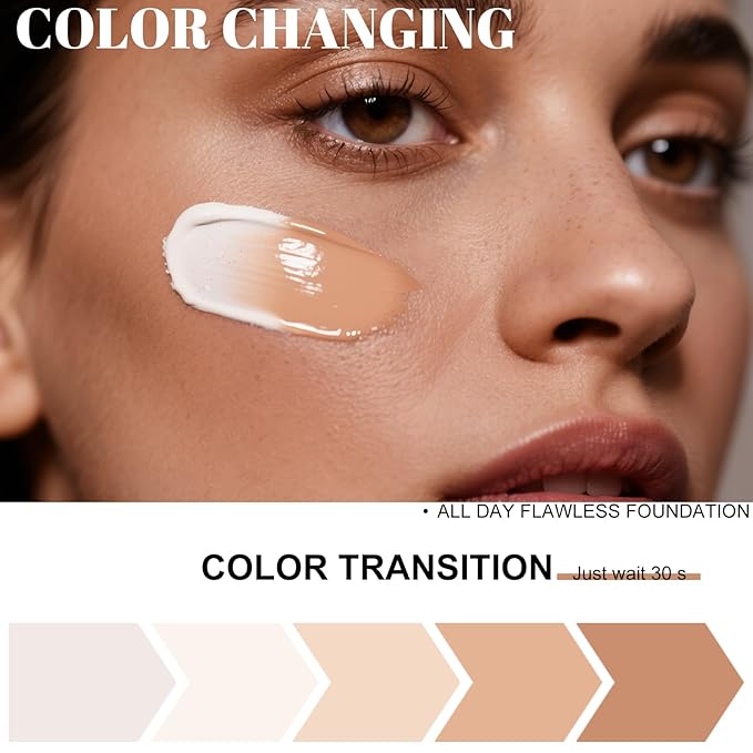 Color Changing Foundation,2 Pack Travel Size, Medium Coverage, Improves Uneven Skin Tone, Lightweight & Lasting,Make up for Flawless Liquid Foundation,Nature Finish for Honey Skin 0.42 oz