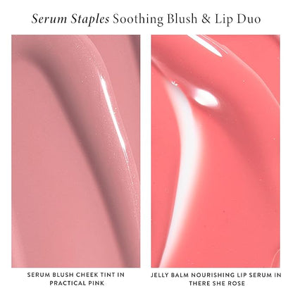 LAURA GELLER NEW YORK Serum Staples Soothing Blush + Lip Duo - Blush Cheek Tint, Practical Pink + Jelly Balm Lip Serum, There She Rose