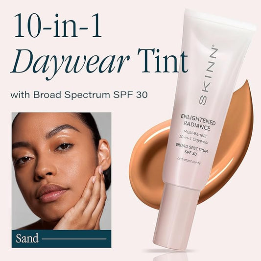 SKINN Enlightened Radiance 10-in-1 Tinted Sunscreen Broad Spectrum with SPF 30, (Sand) - Hydrating & Brightening Tinted Moisturizer for Face, Wrinkles & Fine Line - Lightweight Coverage Skin Tint