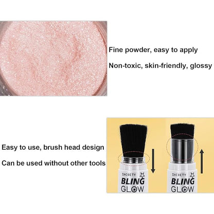 Glitter Powder Highlighter Makeup, Fairy Highlight Shimmer Body Glitter Brush Powder Brightens the Natural 3D Face Patting Powder Blusher for Brighten Face Body Lips Makeup Kit(06# Gold)