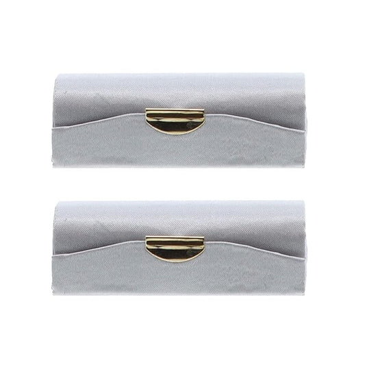 Motique Accessories Silver Solid Satin Ladies Lipstick Case With Mirror Purse Holder Set of 2
