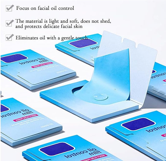 Oil Blotting Sheets for Face,Face Oil Absorbing Oil Blotting Paper for Oily Skin, Portable Oil Wipes Blue& Makeup-Friendly (E295)