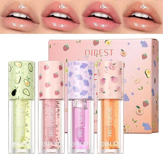 4PCS Fruity Lip oil,Big Brush Head Lip Oil,Moisturizing Lip Gloss Lip Oil,Natural Nourishing Lip Oil Gloss,Lightweight & Non Greasy, Pink