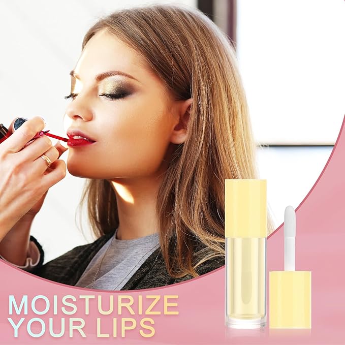 2.5ml 12 PCS Empty Lip Gloss Tubes with Wand Lip Gloss Containers Cute 0.08oz Clear Refillable Lipgloss Making Supplies Kit for DIY Makeup+ 2pcs Syringes (Yellow)